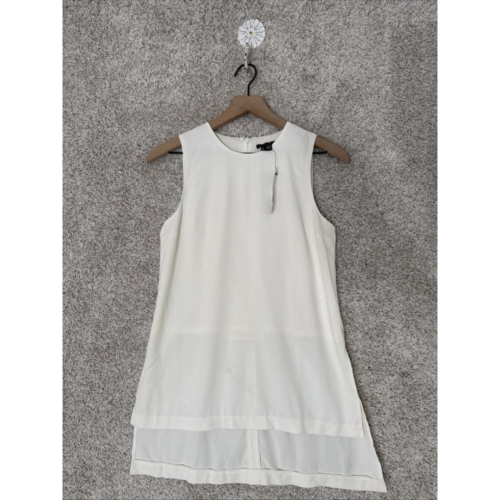 Theory Yinga Debut P  Blouse Tank Top Off-White Sleeveless High Low Hem $255 MSR